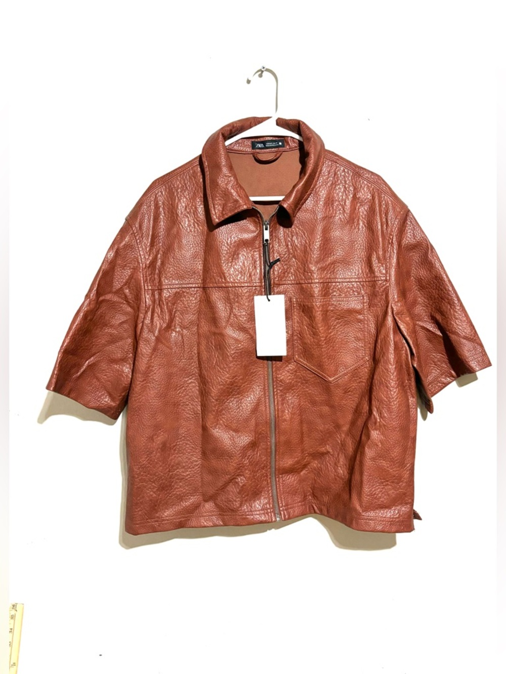NWT Zara Men’s Brown Faux Leather Zip Up Jacket Size Large - Picture 1 of 5